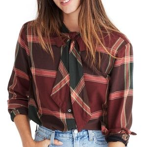Madewell Plaid Tie Neck Shirt